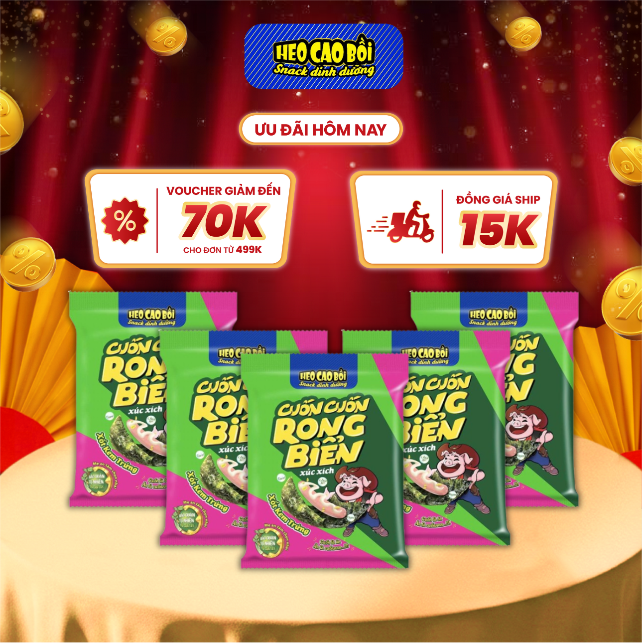  [Combo 5] Xúc xích tiệt trùng Heo cao bồi Cuốn cuốn rong biển 