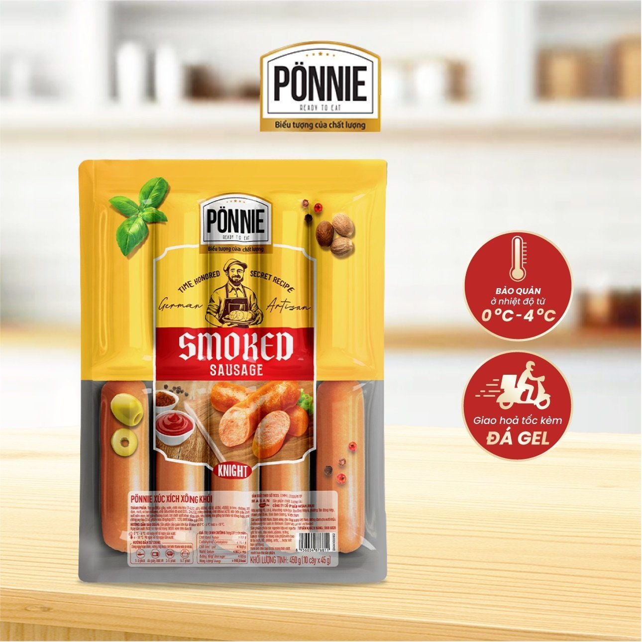  Xúc xích thanh trùng Ponnie xông khói (10cây x 45gr) 