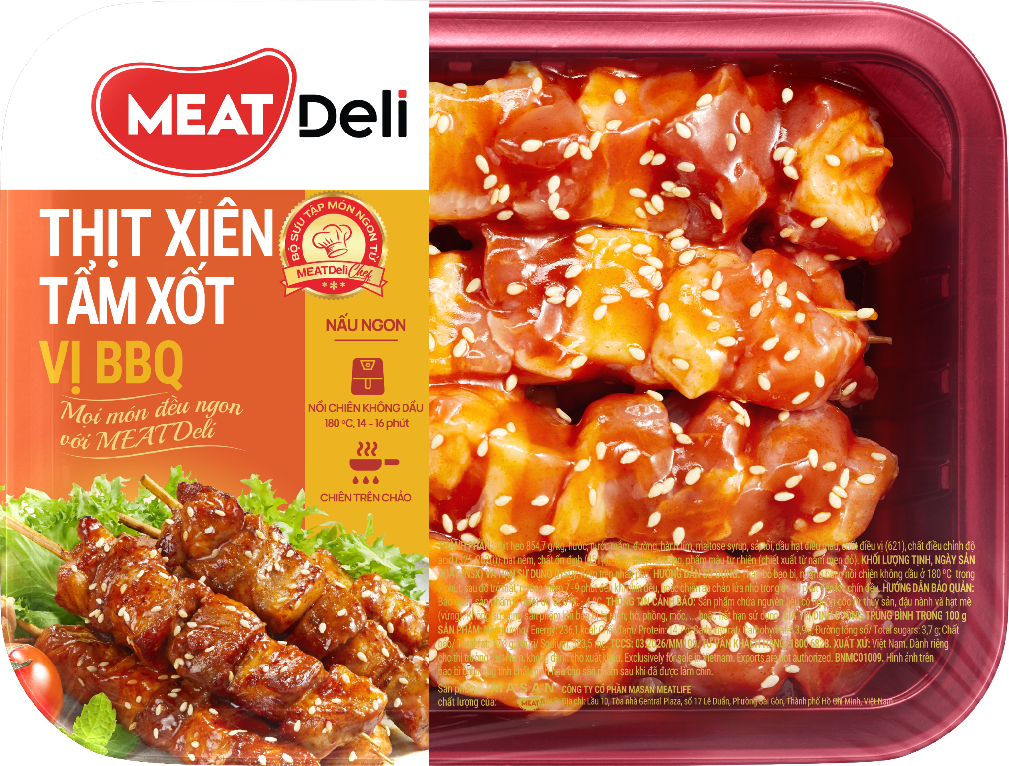  Thịt Xiên Tẩm Xốt Vị BBQ MEATDeli 300gr 