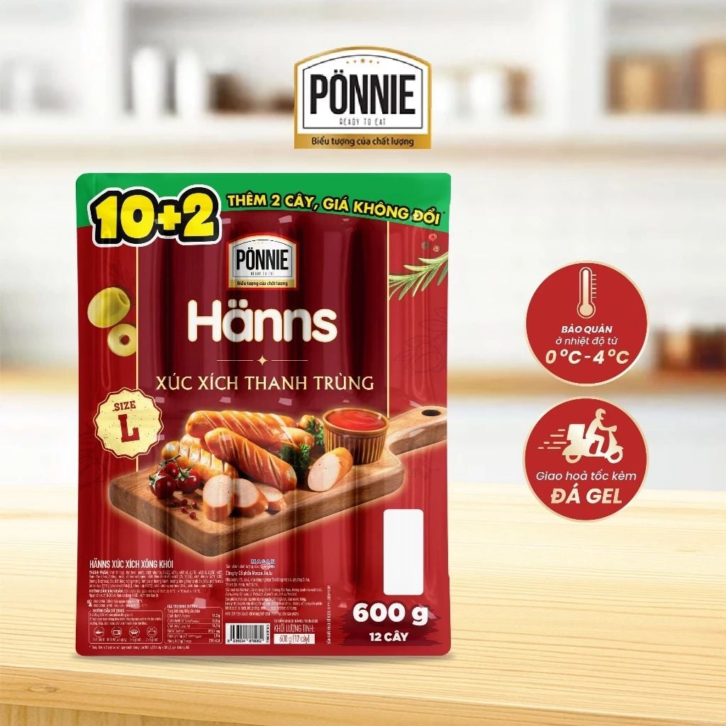  Xúc xích thanh trùng Ponnie Hanns Super Eco xông khói 12cây x 50gr 