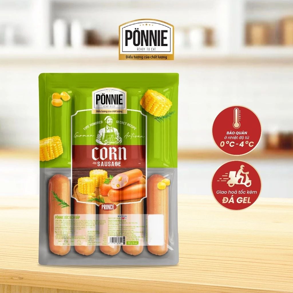  Xúc xích thanh trung Ponnie bắp 10 cây x 50gr 