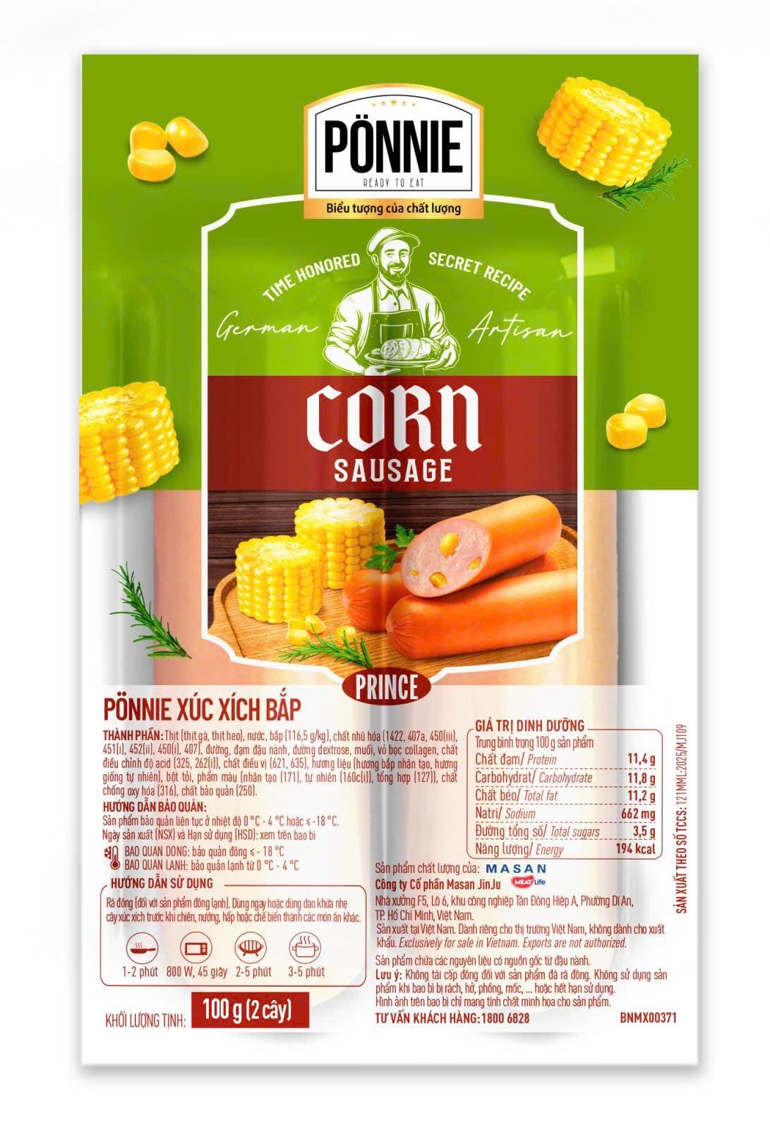  [Quà tặng] Xúc xích thanh trùng Ponnie Mainstream bắp KM 2cây x 50g 