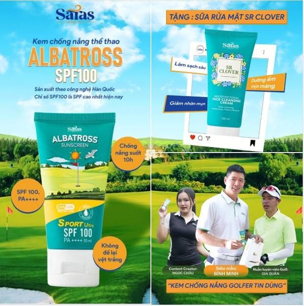 Kem chống nắng thể thao Albatross SPF100 - TẶNG MIỄN PHÍ sữa rửa mặt đa năng sạch sâu SR Clover