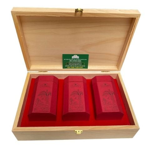Trà Shan Tuyết Bạch Ngọc 300gram - Hộp Gỗ Thông