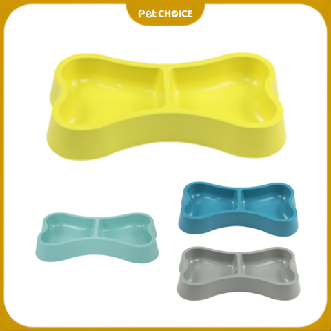 Chén ăn đôi hình khúc xương nhựa cao cấp cho chó mèo