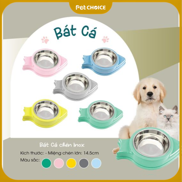 Bát ăn uống đơn hình cá kèm chén inox dành cho chó mèo