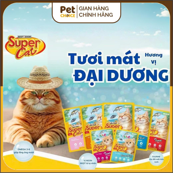 Pate SuperCat cho mèo mọi lứa tuổi gói 85g và 400g tiện lợi