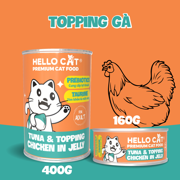 Pate cho mèo, thức ăn cho mèo mọi lứa tuổi trong thạch Hello Cat Tuna 400g dinh dưỡng