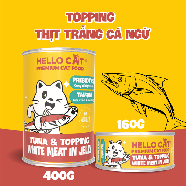 Pate cho mèo, thức ăn cho mèo mọi lứa tuổi trong thạch Hello Cat Tuna 400g dinh dưỡng