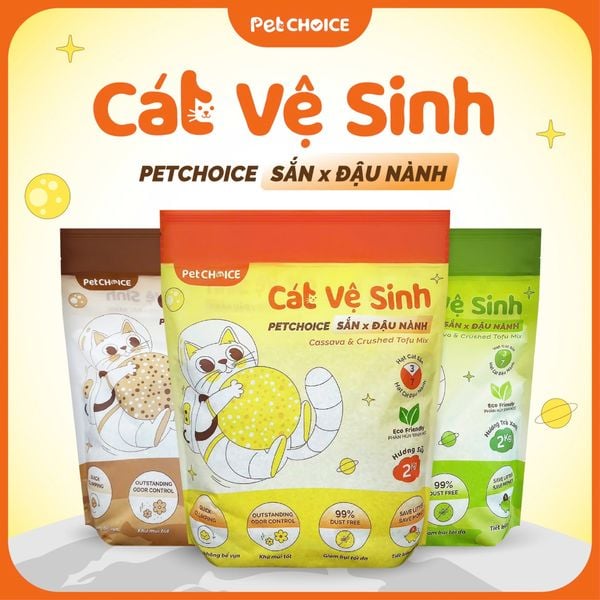 Cát SẮN mix Đậu nành PetChoice túi 2kg, cát vệ sinh cho mèo không bụi, vón tốt, khử mùi hiệu quả