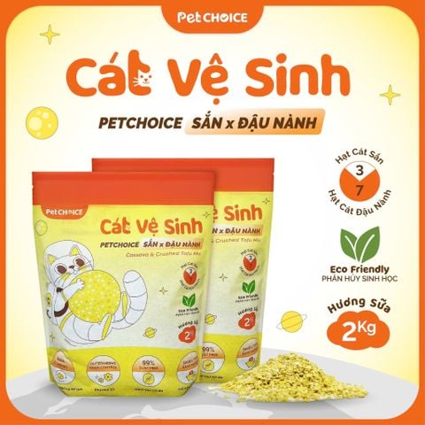 Cát SẮN mix Đậu nành PetChoice túi 2kg, cát vệ sinh cho mèo không bụi, vón tốt, khử mùi hiệu quả