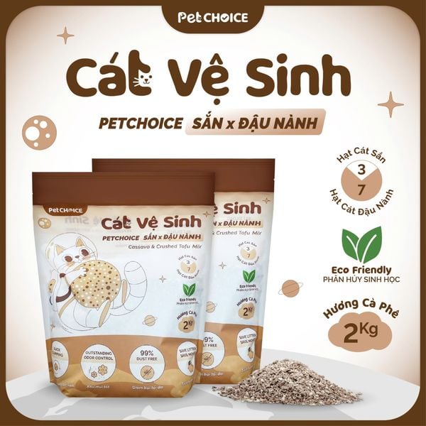 Cát SẮN mix Đậu nành PetChoice túi 2kg, cát vệ sinh cho mèo không bụi, vón tốt, khử mùi hiệu quả