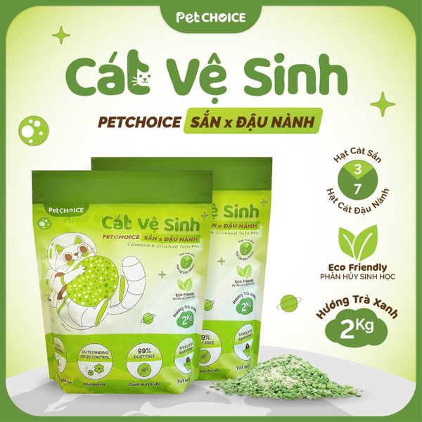 Cát SẮN mix Đậu nành PetChoice túi 2kg, cát vệ sinh cho mèo không bụi, vón tốt, khử mùi hiệu quả