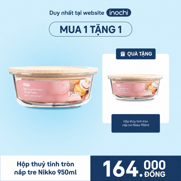  Hộp thủy tinh tròn nắp tre Nikko 