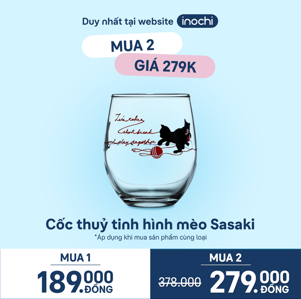  Cốc thuỷ tinh hình mèo Sasaki 