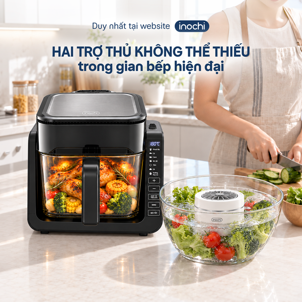  Combo Sống sạch - sống khoẻ cùng Inochi: Nồi chiên không dầu 6in1 và Máy khử khuẩn thực phẩm Akiba 