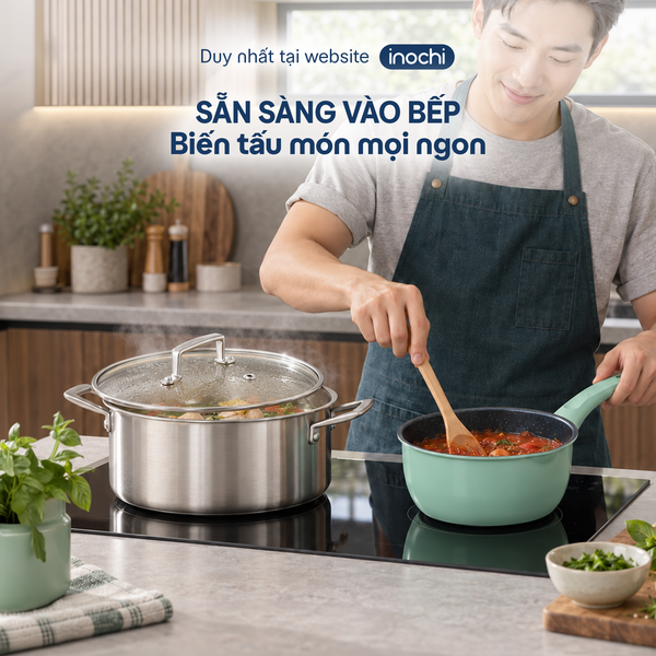  Combo Nồi Inox nguyên khối Omi Gourmet 24cm và Quánh chống dính Omi Stellar 18cm Xanh bạc hà 