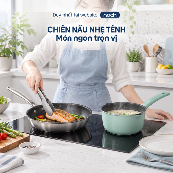  Combo Chảo Inox chống dính nguyên khối Omi Essential 24cm và Quánh chống dính Omi Stellar 18cm Xanh bạc hà 