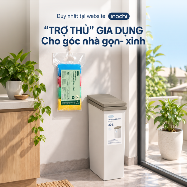  Combo Nhà gọn: Lô túi rác màu tiện dụng Mori-Soji - S (4 x 10L) và Thùng rác bấm Hiro 20L - Ghi sữa 