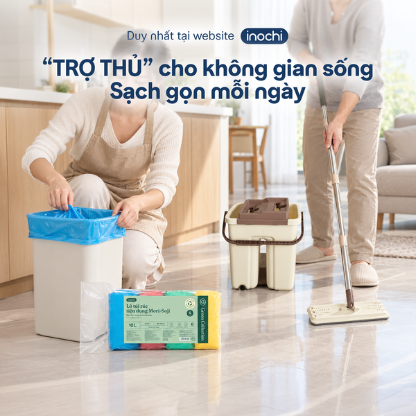 Combo Lô túi rác màu tiện dụng Mori-Soji - S (4 x 10L) và Bộ cây lau thông minh 2 ngăn BH-M200 
