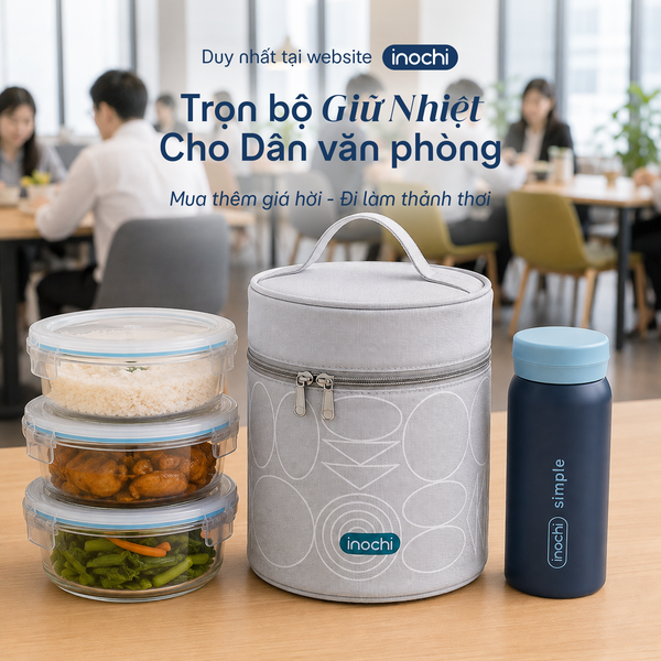  Combo Mang Cơm Đi Làm: Bộ hộp thuỷ tinh Nikko kèm túi giữ nhiệt Yoshino và Bình giữ nhiệt Fuji Cylin 200ml 