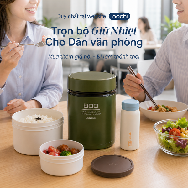  Combo Mang Cơm Đi Làm: Hộp cơm giữ nhiệt 800ml và Bình giữ nhiệt Fuji Cylin 