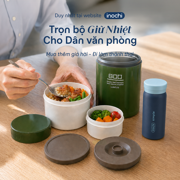  Combo Mang Cơm Đi Làm: Hộp cơm giữ nhiệt 800ml và Bình giữ nhiệt Fuji Cylin 