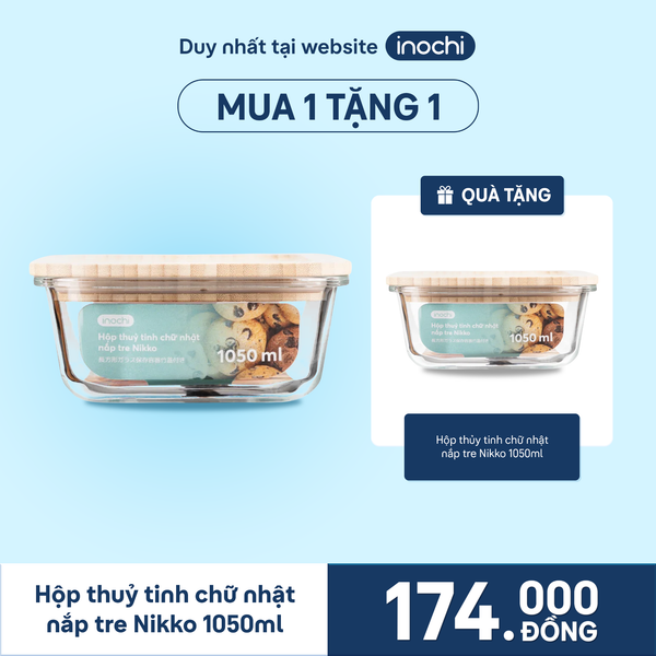  Hộp thủy tinh chữ nhật nắp tre Nikko 