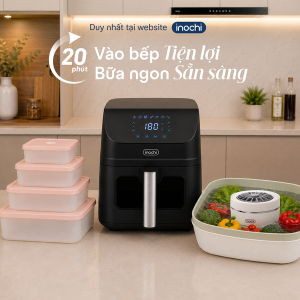  Combo Bữa Tối 20 Phút – Nồi chiên không dầu 4L Akiba, Máy khử khuẩn thực phẩm Akiba và Bộ 4 hộp thực phẩm trữ đông 