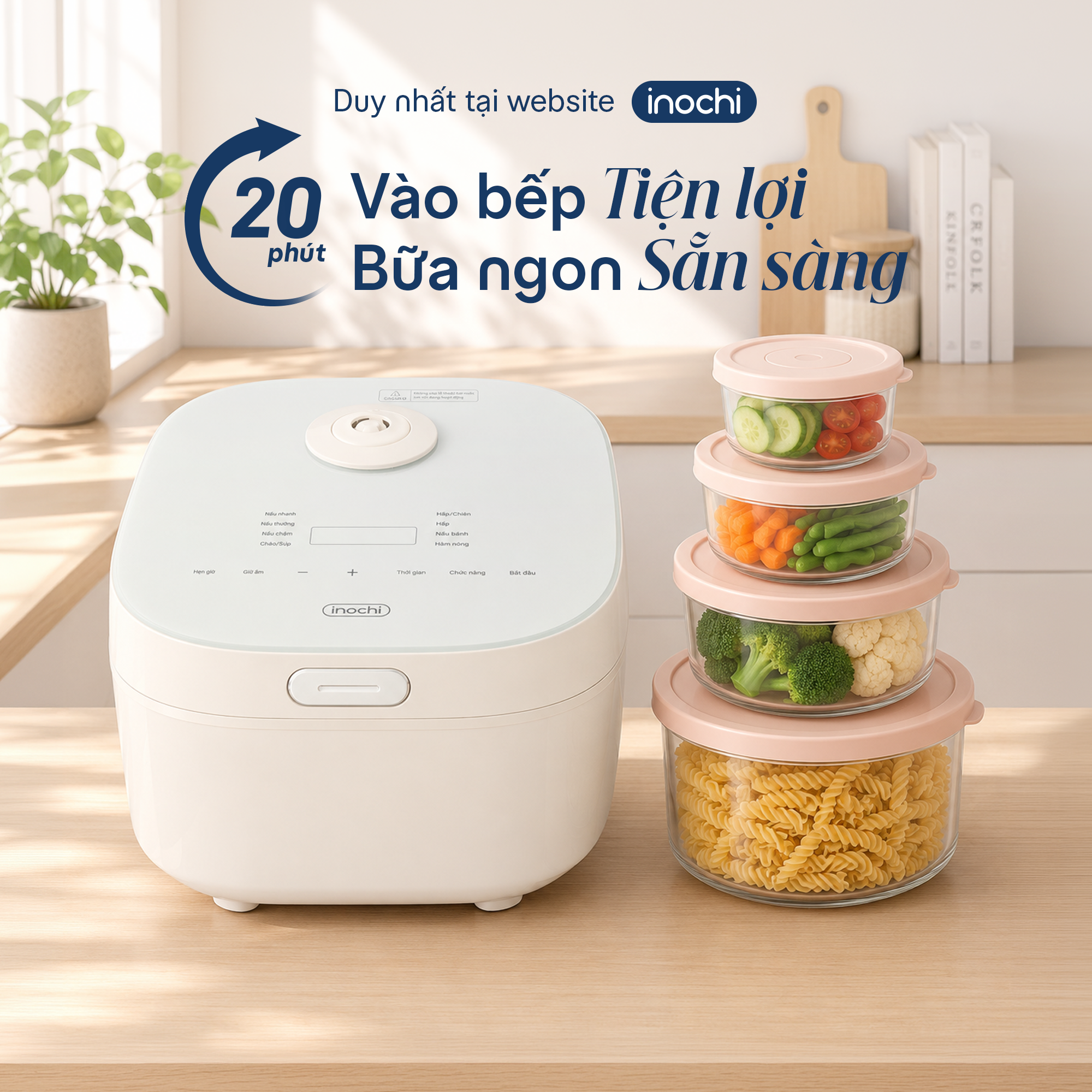  Combo Bữa Tối 20 Phút – Nồi cơm điện Akiba 4L và Bộ 4 hộp thực phẩm tròn Hokkaido 500-1000-1500-2000ml 