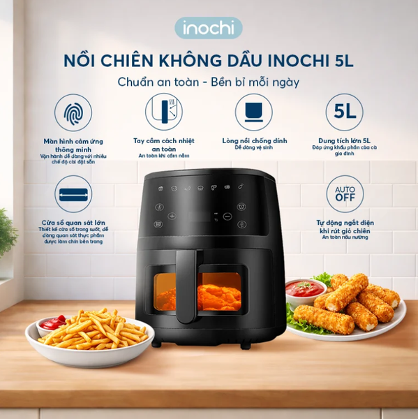  Combo Meal Prep Cả Tuần – Nồi chiên không dầu 5L Akiba và Bộ 4 hộp thực phẩm trữ đông 290-600-1700-3600ml 
