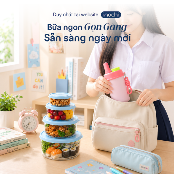  Combo Sẵn Sàng Tới Trường – Bình giữ nhiệt Fuji Teeny 360ml và Bộ 4 hộp thực phẩm tròn Hokkaido 500-1000-1500-2000ml 