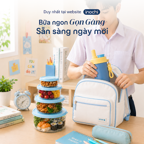  Combo Sẵn Sàng Tới Trường – Bình giữ nhiệt Fuji Teeny 360ml và Bộ 4 hộp thực phẩm tròn Hokkaido 500-1000-1500-2000ml 