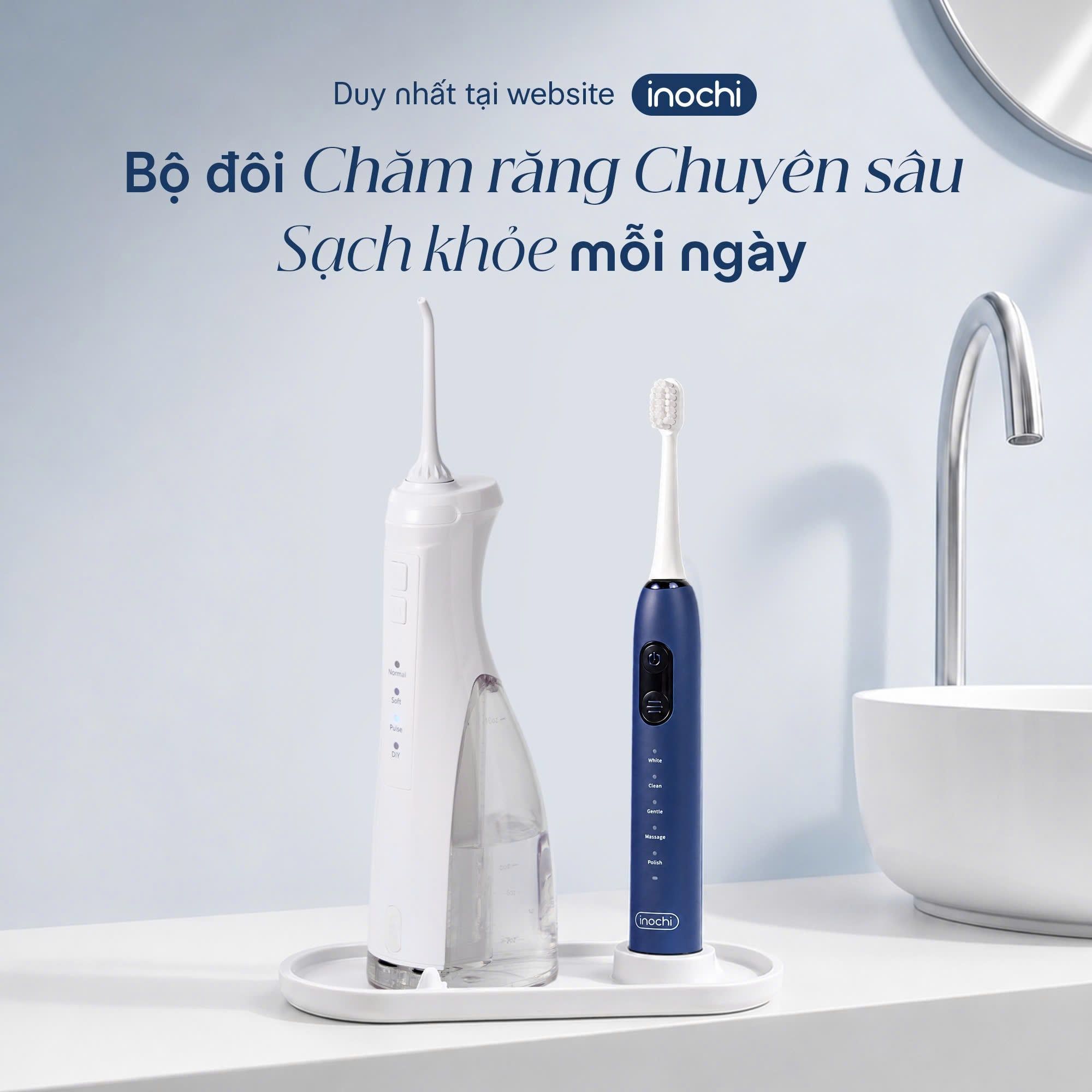 Combo Chăm Răng Sáng Khỏe: Máy tăm nước không dây Okina và Bàn chải điện Okina Lite Xanh - 1