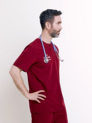 MAT03 - THREE BUTTON HENLY NECKLINE UNIFORM TOP