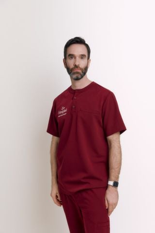 MAT03 - THREE BUTTON HENLY NECKLINE UNIFORM TOP