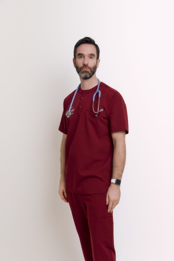 MAT03 - THREE BUTTON HENLY NECKLINE UNIFORM TOP