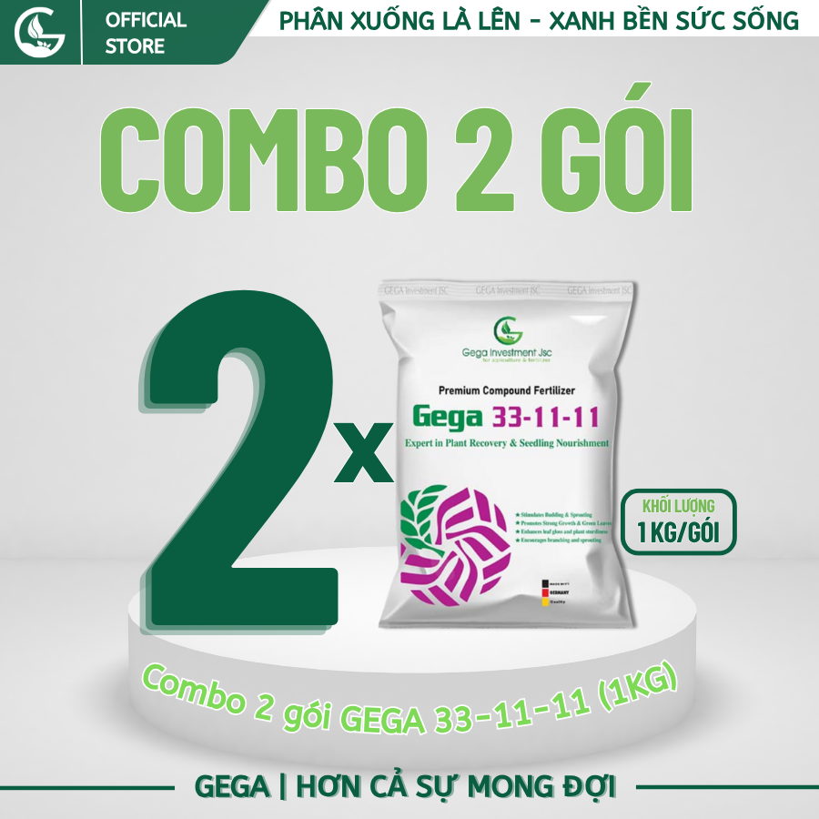 2 Gói Phân Bón Lá GEGA 33-11-11 (1KG) - Chuyên Phục Hồi Cây-Nhú Đọt Nhanh-Lá To