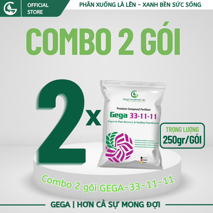 2 Gói Phân Bón Lá GEGA 33-11-11 (250g) - Chuyên Phục Hồi Cây-Nhú Đọt Nhanh-Lá To Và Xanh