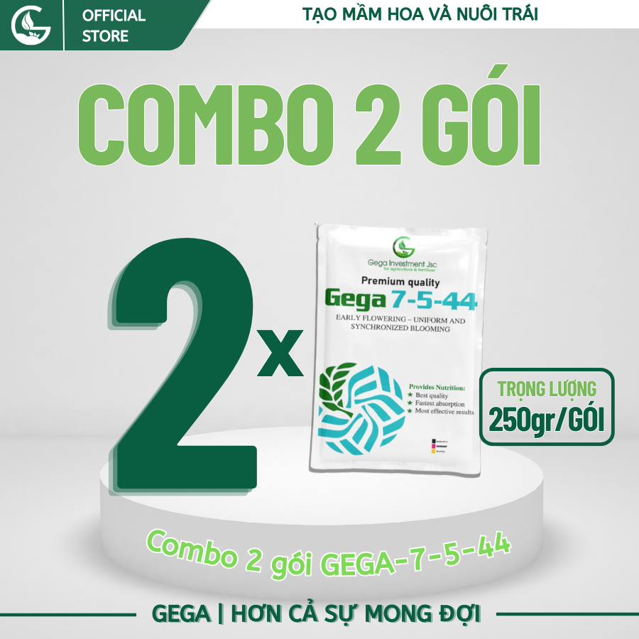 2 Gói Phân bón GEGA 7-5-44 (250g)- Ra Hoa Sớm - Hoa Trổ Đều Đồng Loạt - Trái To - Củ To
