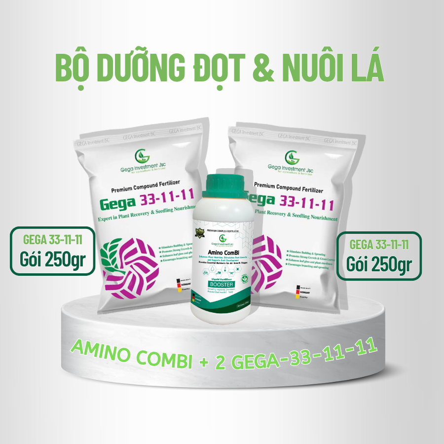 Combo Dưỡng Đọt – Nuôi Lá GEGA 33-11-11 & Amino Combi Giúp Cây Bung Đọt Khỏe, Dưỡng Lá Xanh Dày