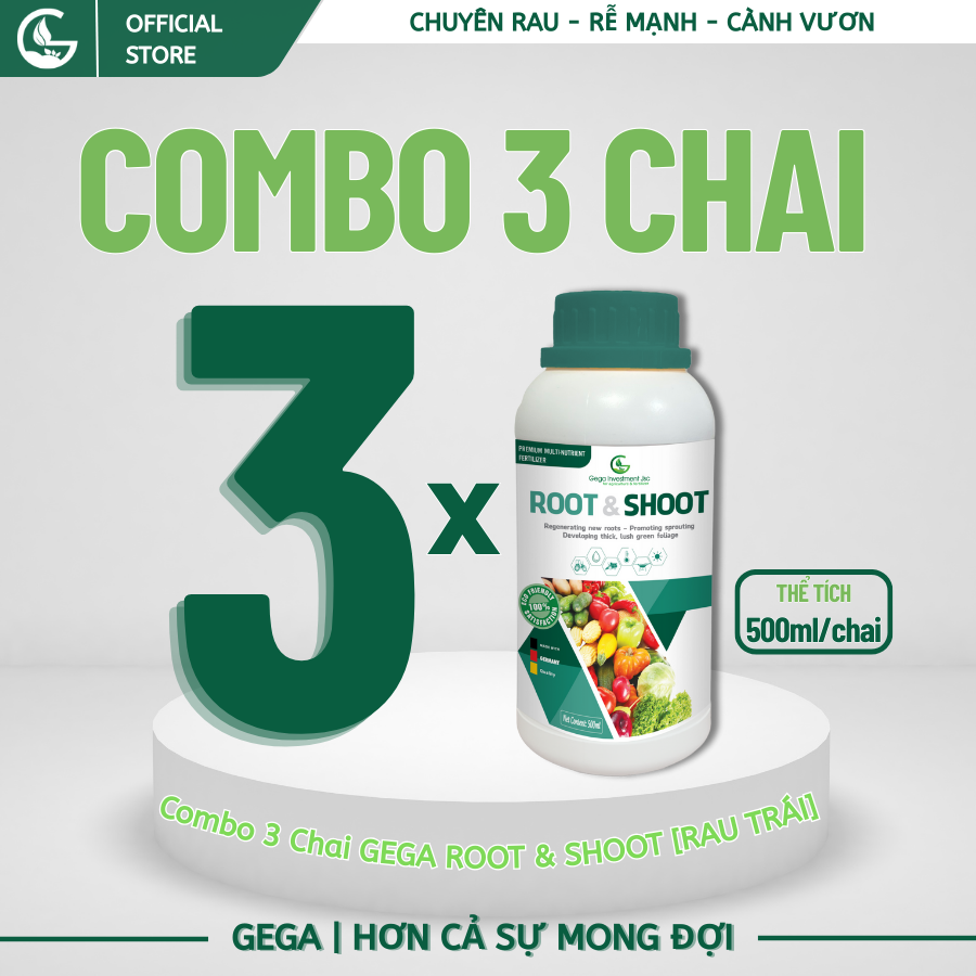 3 Chai Phân Bón Lá Kích Rễ Kéo Đọt GEGA ROOT & SHOOT 500ml (Chuyên Rau Màu) – Mát Cây, Không Sốc