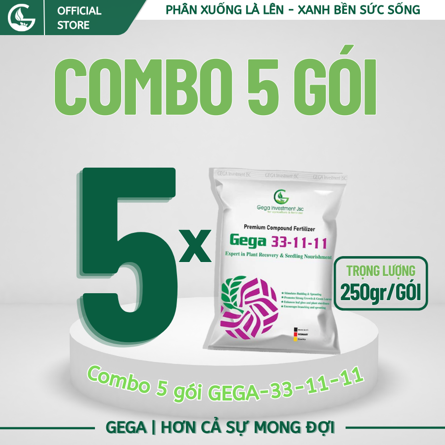 5 Gói Phân Bón Lá GEGA 33-11-11 (250g) - Chuyên Phục Hồi Cây-Nhú Đọt Nhanh-Lá To