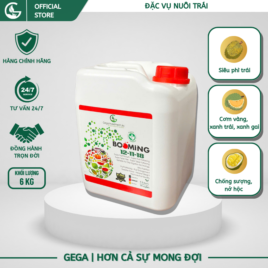 Phân Bón GEGA BOOMING 12-11-18 Chuyên Dùng Cho Cây Ăn Trái, Nuôi Trái To, Chắc Ruột, Nặng Ký - Can 5 lít
