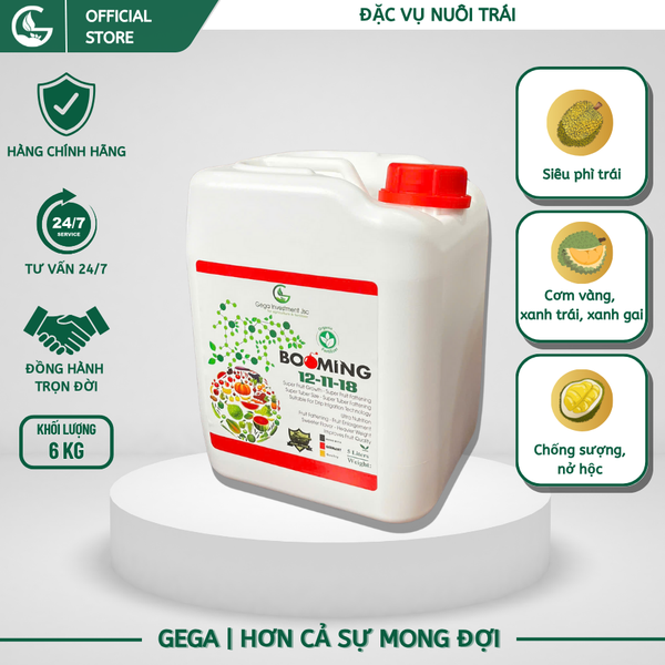 Phân Bón GEGA BOOMING 12-11-18 Chuyên Dùng Cho Cây Ăn Trái, Nuôi Trái To, Chắc Ruột, Nặng Ký - Can 5 lít
