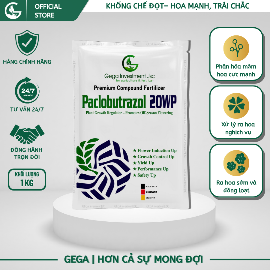 PACLOBUTRAZOL 20WP GEGA – Phân hóa mầm mạnh, xử lý ra hoa, khống chế đọt, chuyên làm hoa mùa nghịch