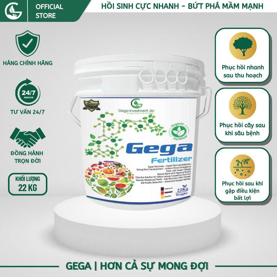 Phân Bón Hữu Cơ GEGA Chuyên Phục Hồi - Đâm Chồi, Kích Rễ, Cải Tạo Đất (Xô 22kg)