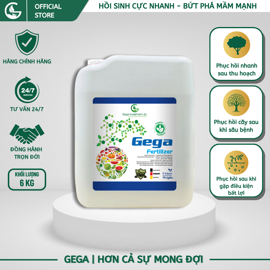 Phân Bón Hữu Cơ GEGA Chuyên Phục Hồi - Đâm Chồi, Kích Rễ, Cải Tạo Đất (Can 5 lít)