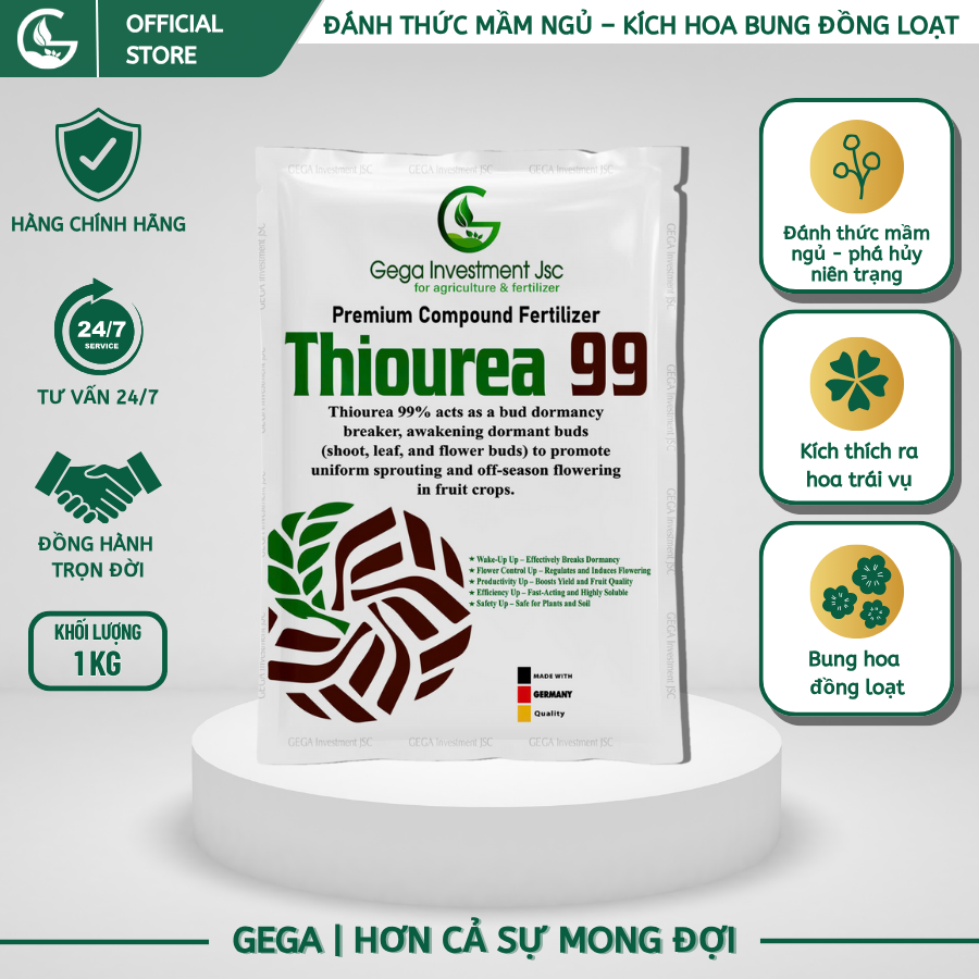 Thiourea 99 GEGA - Đánh thức mầm ngủ, phá hủy niên trạng, làm hoa trái vụ, ra hoa đồng loạt gói 1kg
