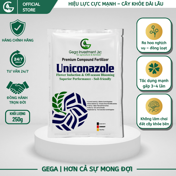 Uniconazole 5WP GEGA - Chất điều hòa sinh trưởng, xử lý ra hoa đồng loạt, an toàn môi trường - gói 250g